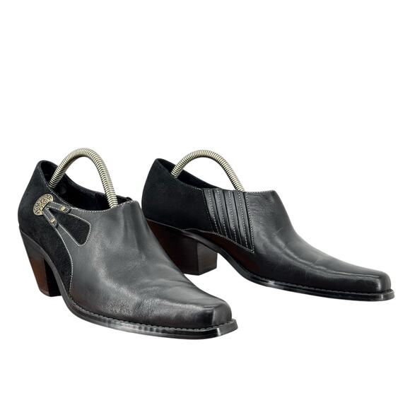 Coldwater Creek Western Black Bootie Leather Suede Point Toe Women's SZ 8 Boots - Picture 2 of 12